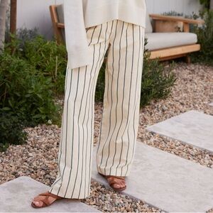 Jenni Kayne jones cream striped cotton hemp wide leg trousers
